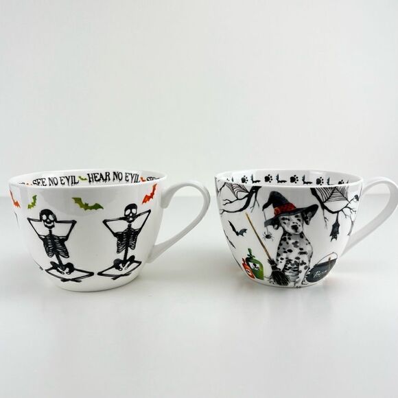 2 Portobello Wicked Witch Dalmatian and Halloween Skeleton Speak No Evil Mugs - Picture 2 of 8